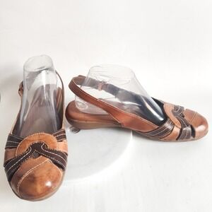 Naturalizer Sandals 10 Vintage Tan Leather Slingback Closed Toe Comfort Twee